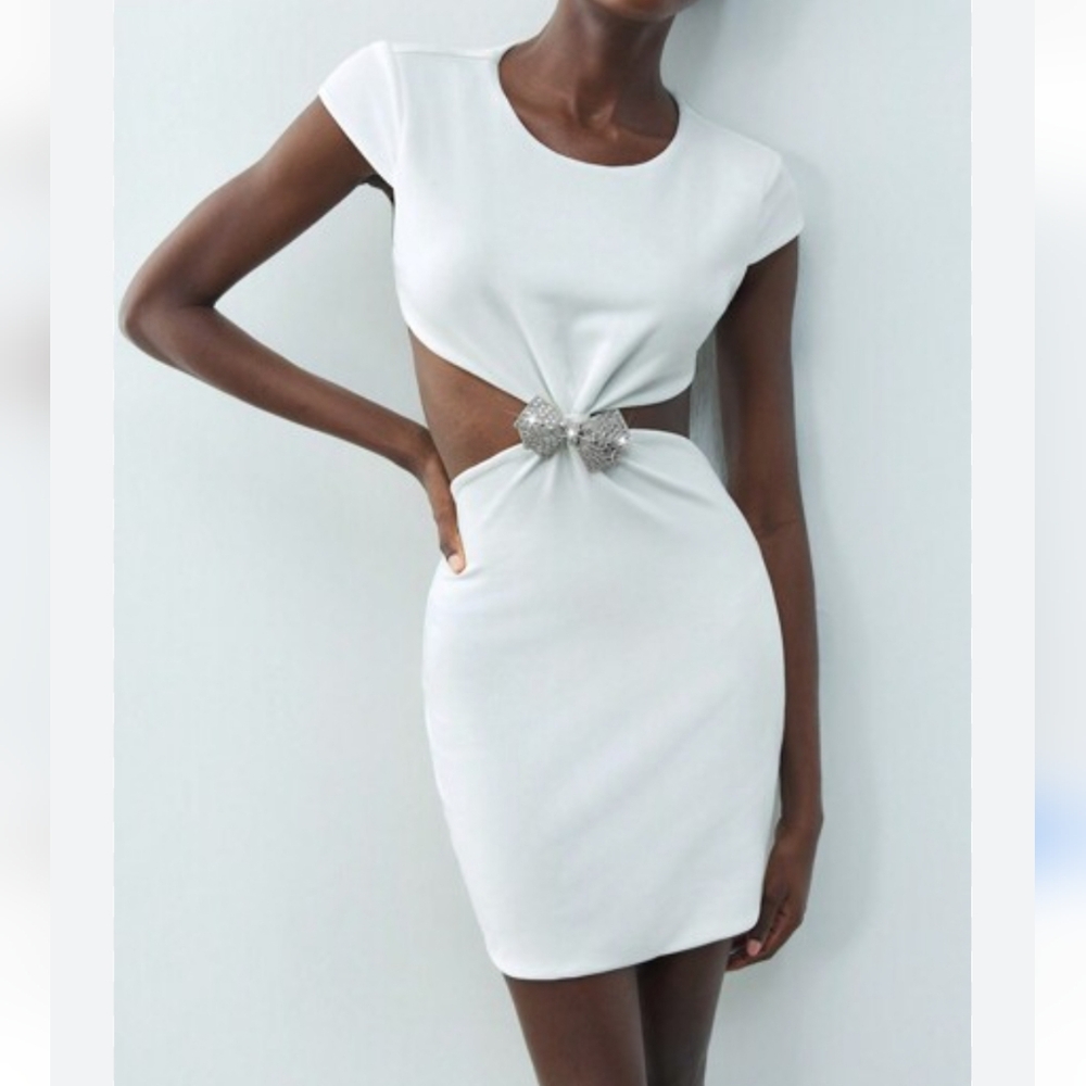NWT Zara Jewel Bow Open Back Mini Dress, Size M